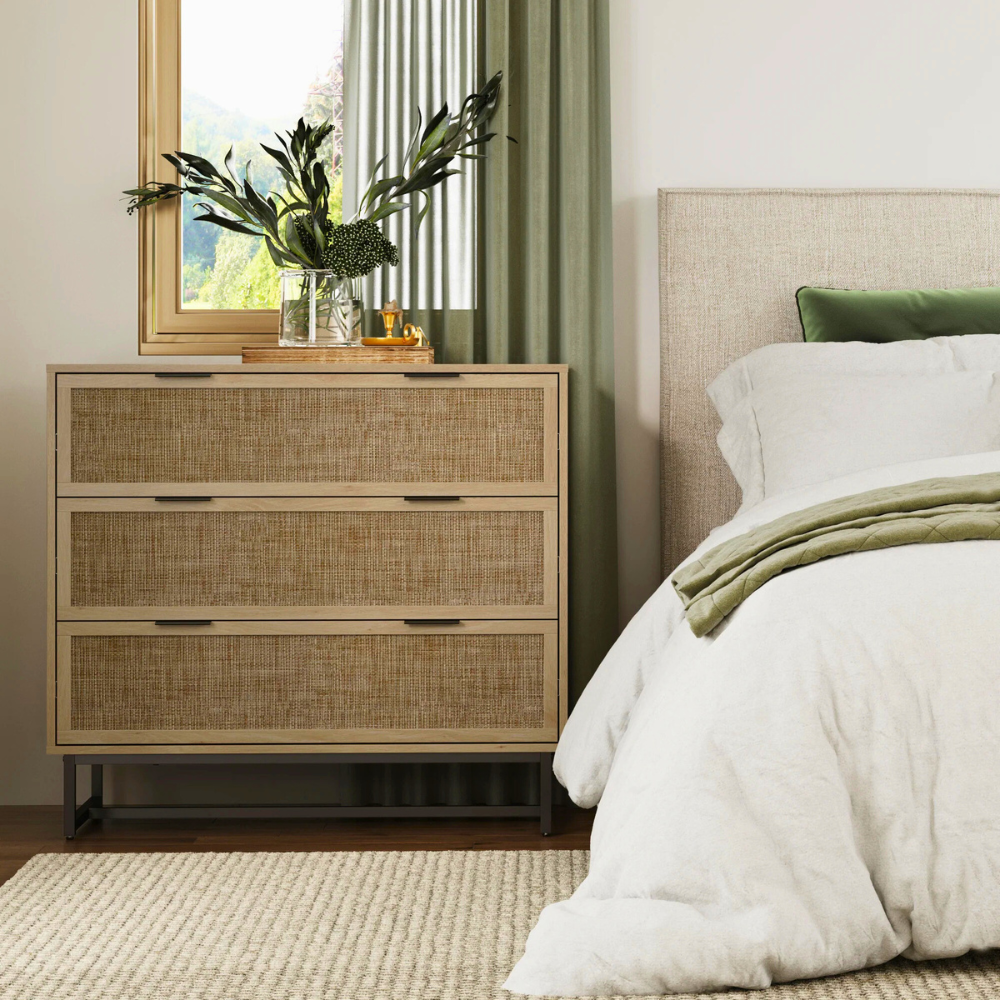 Cassia | Houten Opbergkast Met Drie Rieten Lades