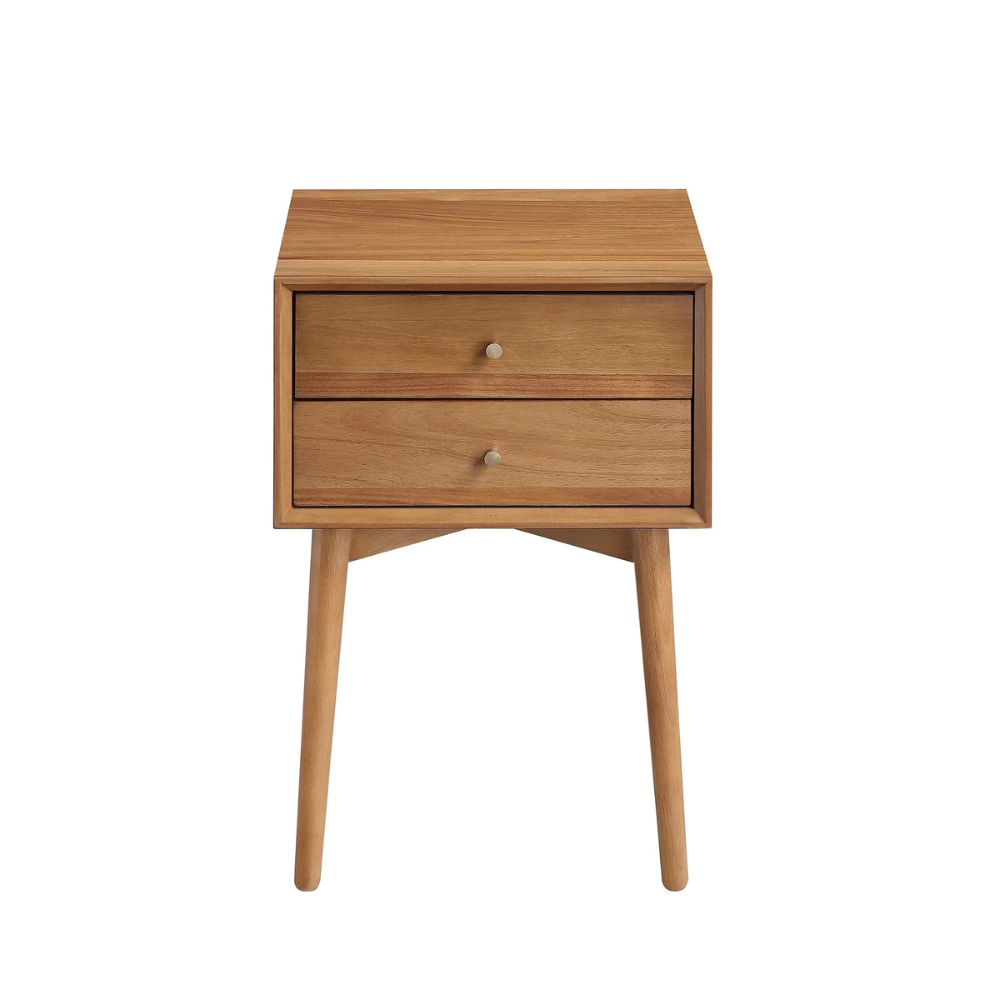 Alder | Mid-Century Modern Acaciahouten Nachtkastje En Einde Tafel