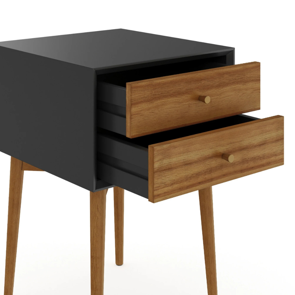 Alder | Mid-Century Modern Acaciahouten Nachtkastje En Einde Tafel