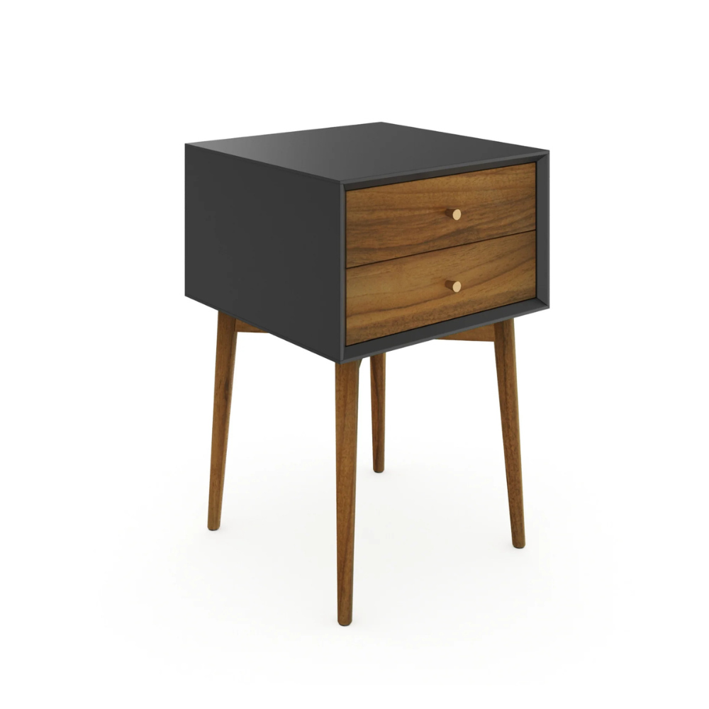 Alder | Mid-Century Modern Acaciahouten Nachtkastje En Einde Tafel