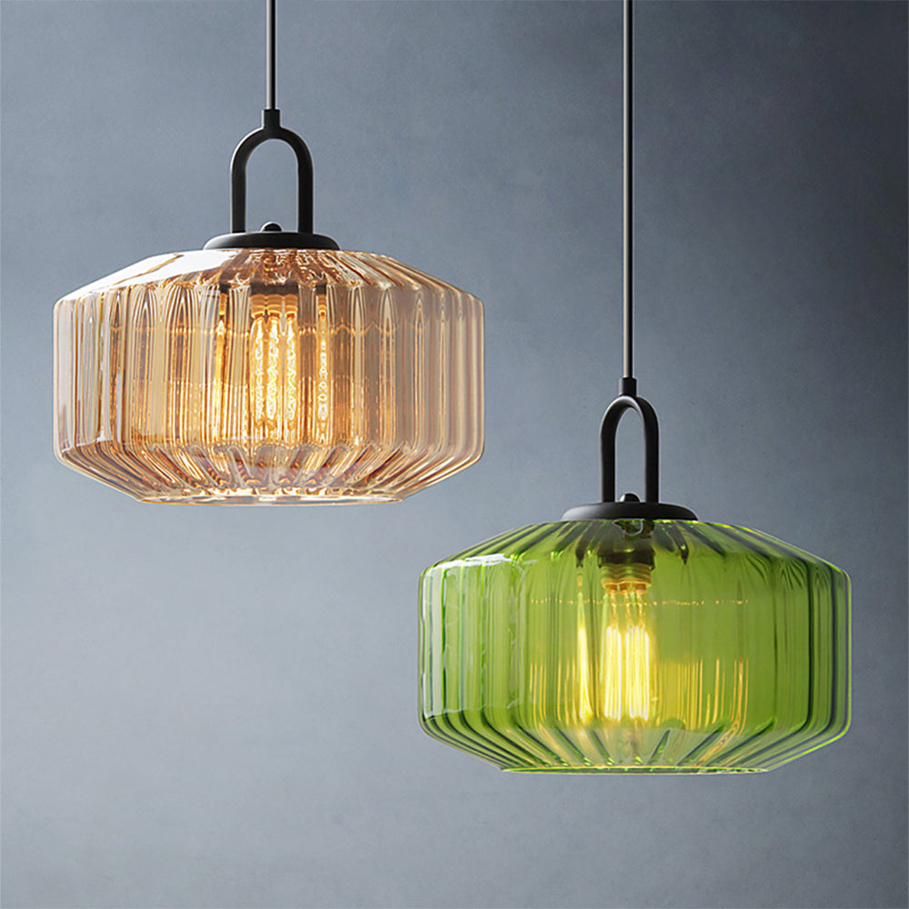 Verda | Midden Eeuw Ribbelglas Koepel Hanglamp