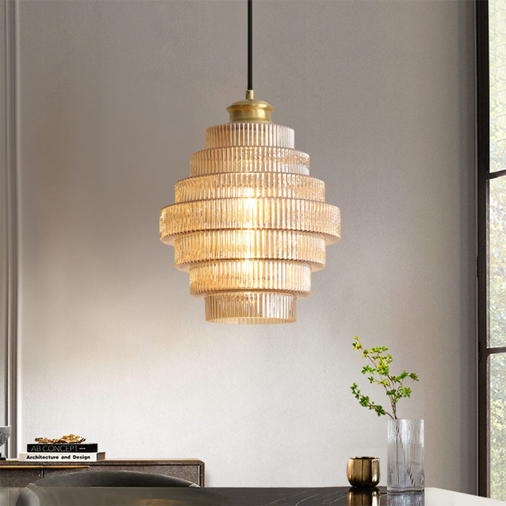 Auris | Antieke Laag Ribbelglas Hanglamp