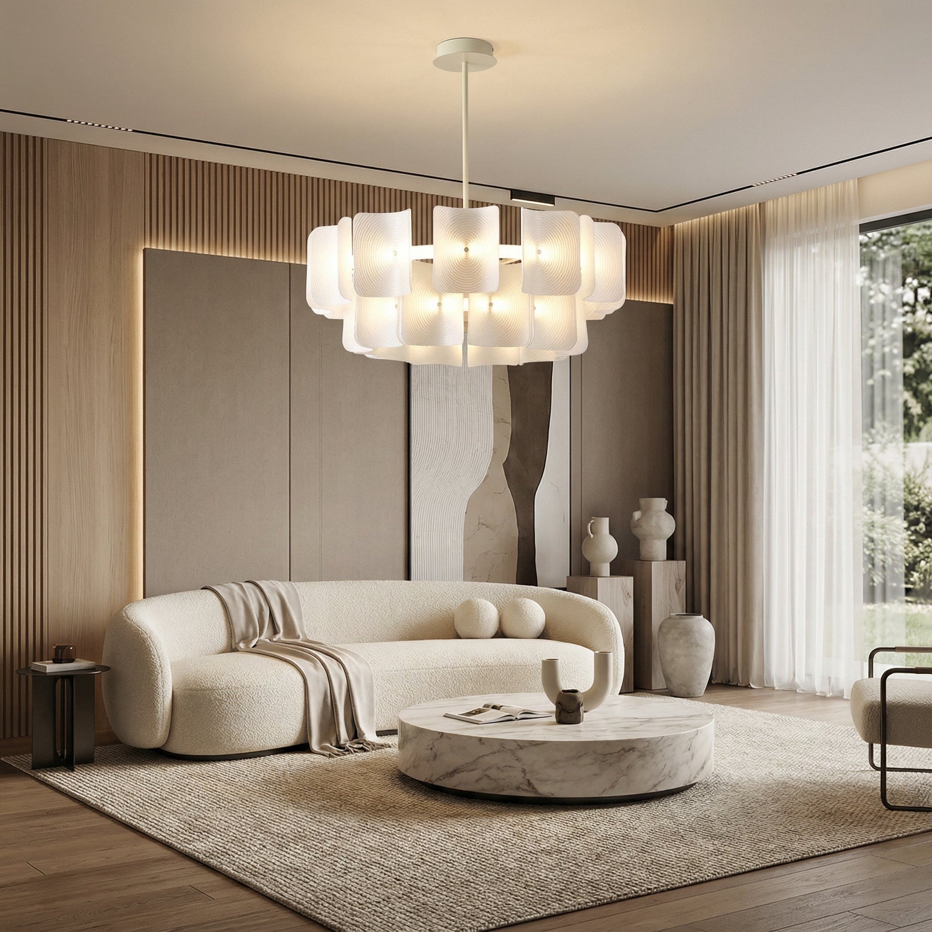 Lunaria | Moderne Gelaagde Acryl Gebogen Paneel Wabi Sabi Kroonluchter