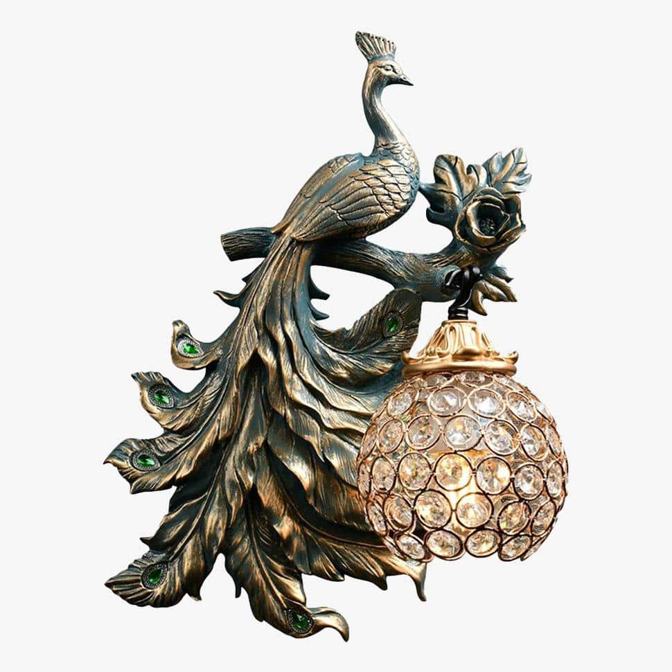 Meridian | Sculpturale Pauw Silhouet Glas-in-lood Wandlamp