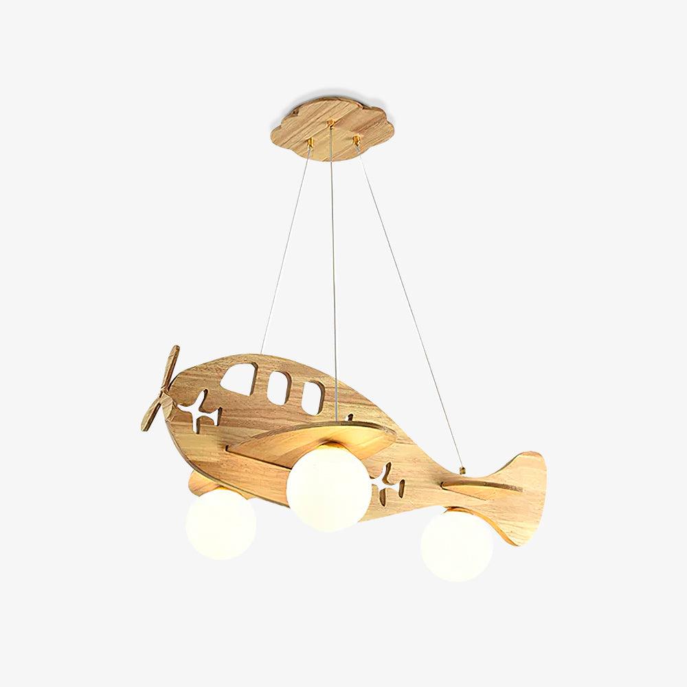 Tethelis | Vliegtuigvormige Houten Kunstzinnige Glas Globe Hanglamp