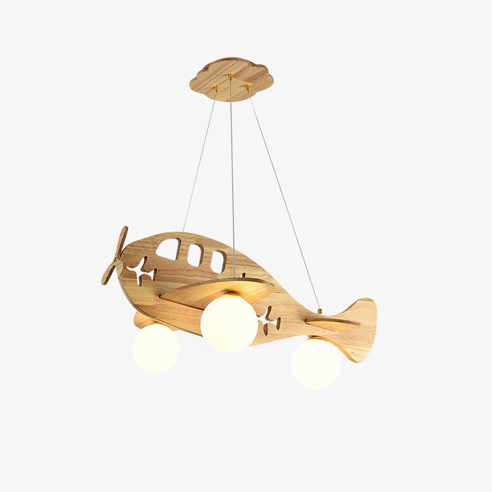 Tethelis | Vliegtuigvormige Houten Kunstzinnige Glas Globe Hanglamp