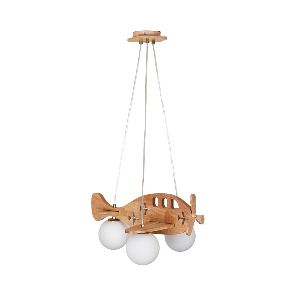 Tethelis | Vliegtuigvormige Houten Kunstzinnige Glas Globe Hanglamp