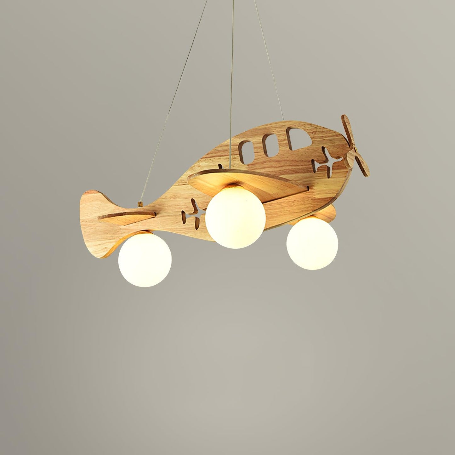 Tethelis | Vliegtuigvormige Houten Kunstzinnige Glas Globe Hanglamp