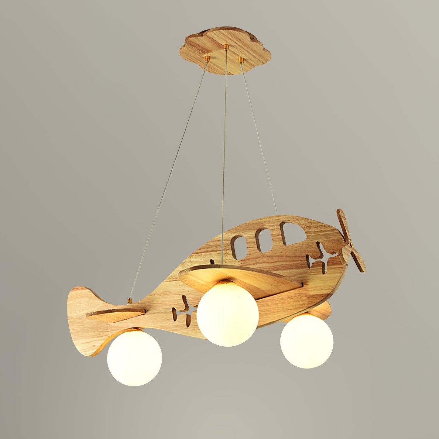 Tethelis | Vliegtuigvormige Houten Kunstzinnige Glas Globe Hanglamp