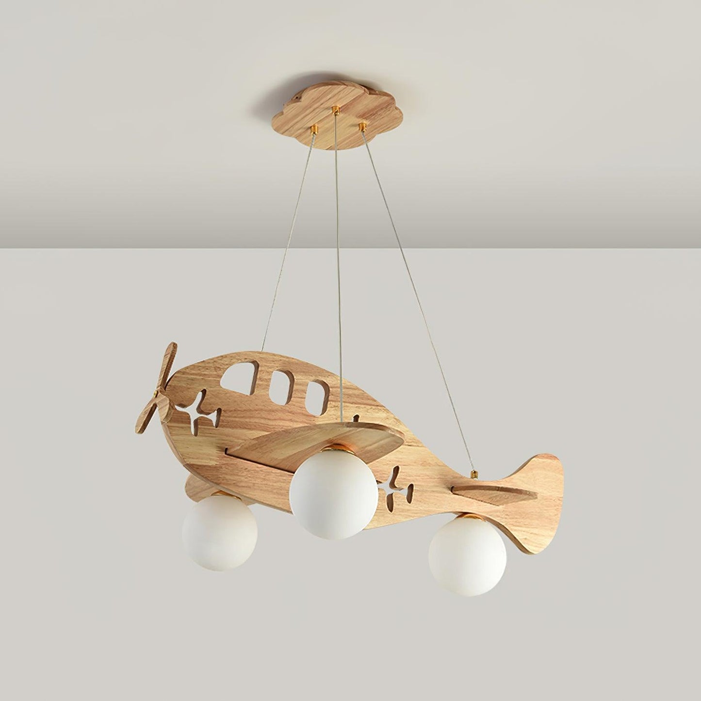 Tethelis | Vliegtuigvormige Houten Kunstzinnige Glas Globe Hanglamp