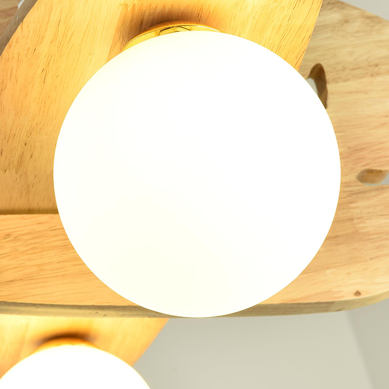 Tethelis | Vliegtuigvormige Houten Kunstzinnige Glas Globe Hanglamp