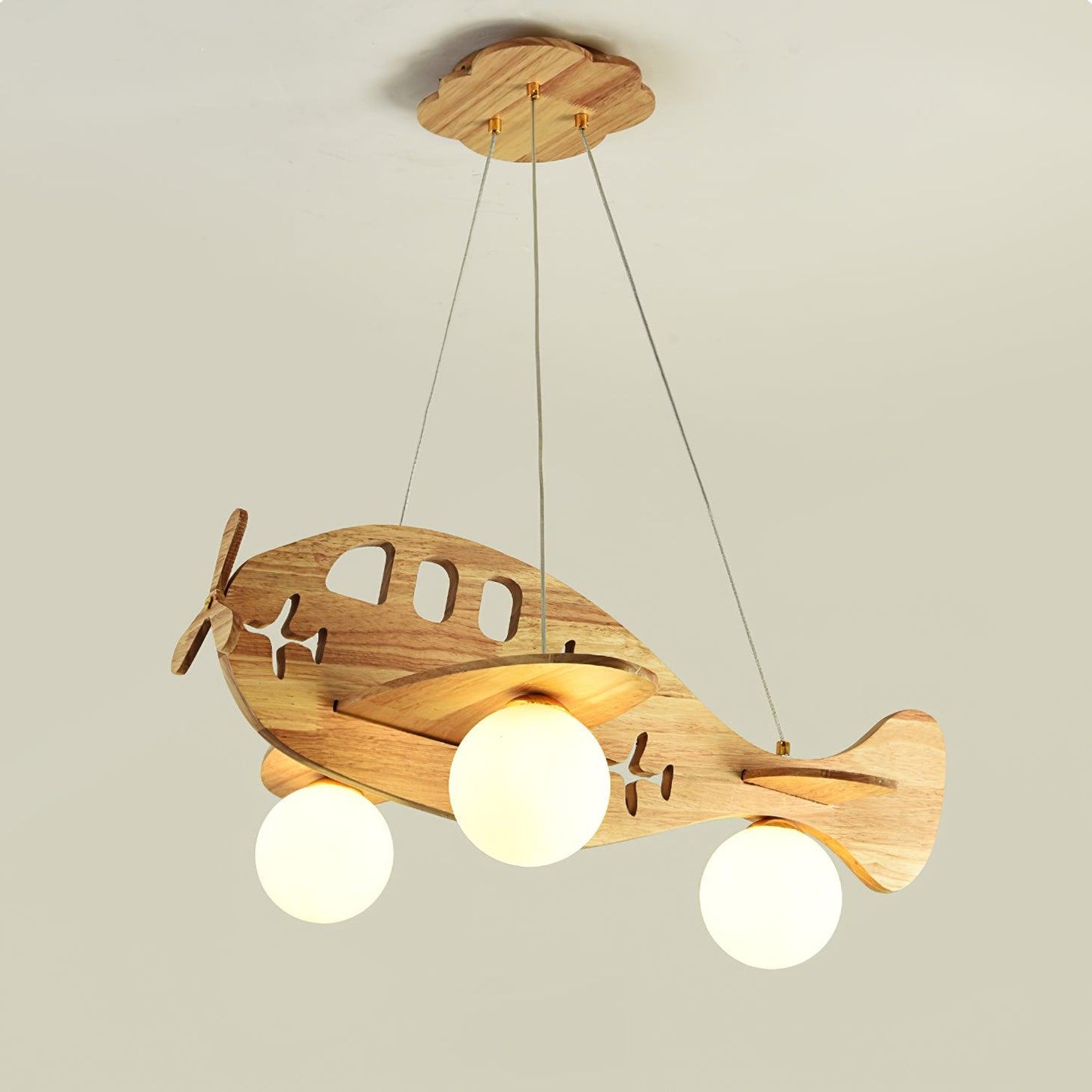 Tethelis | Vliegtuigvormige Houten Kunstzinnige Glas Globe Hanglamp