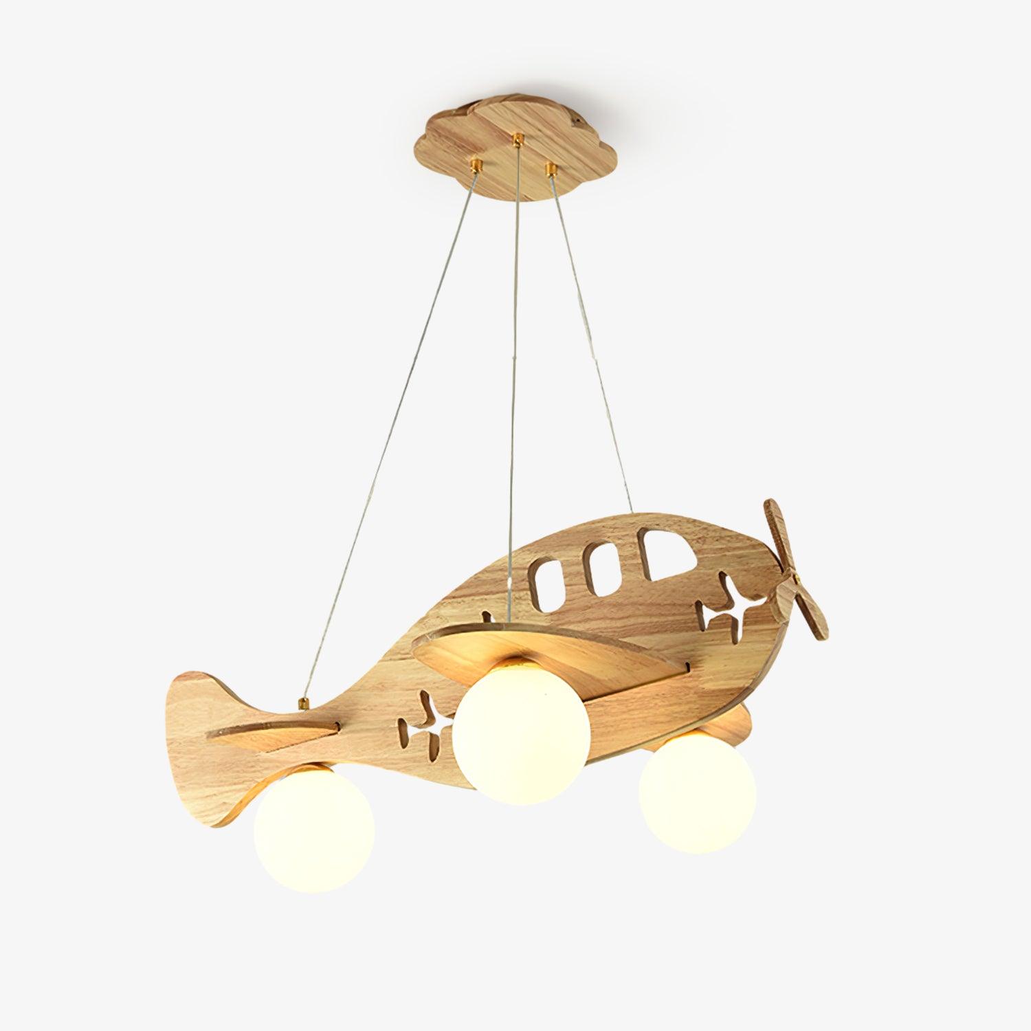 Tethelis | Vliegtuigvormige Houten Kunstzinnige Glas Globe Hanglamp