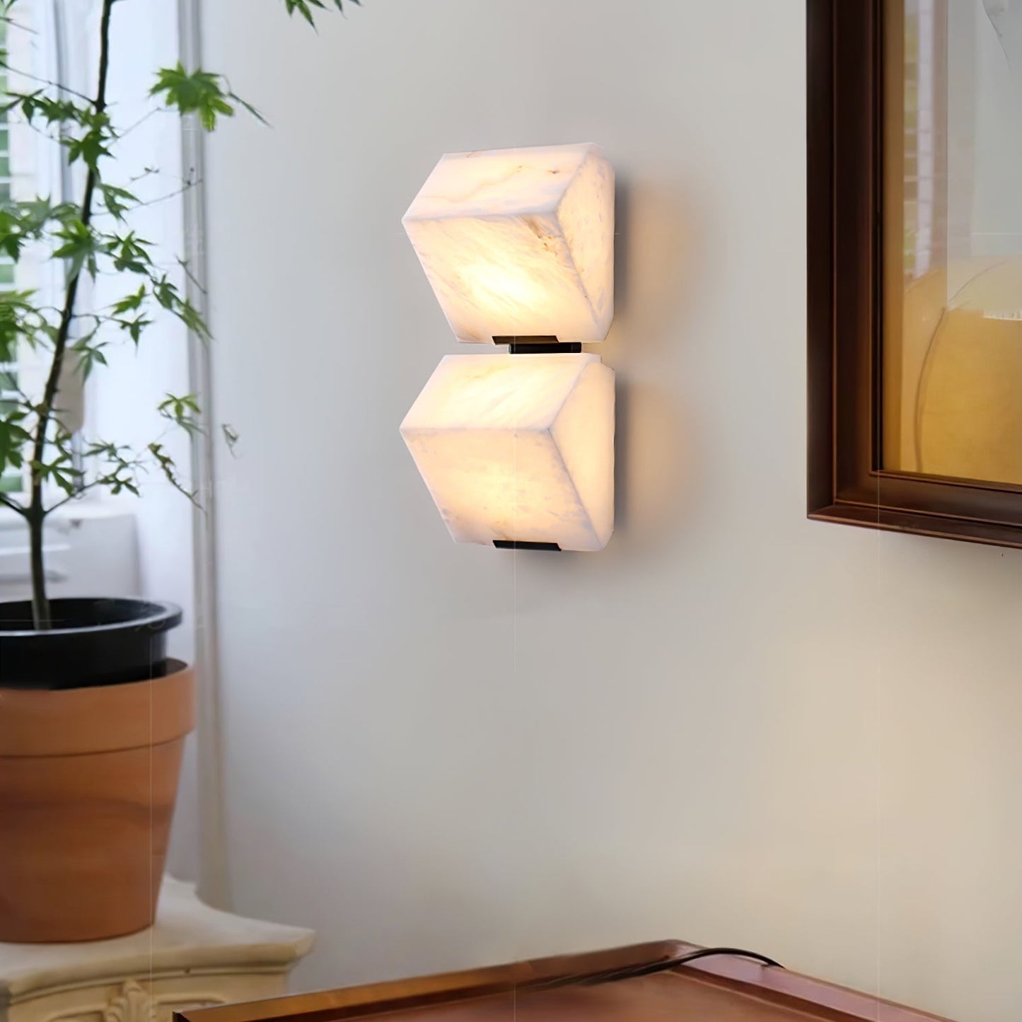 Luvidior | Architectonische Kolom Alabaster Steen Blokken Wandlamp