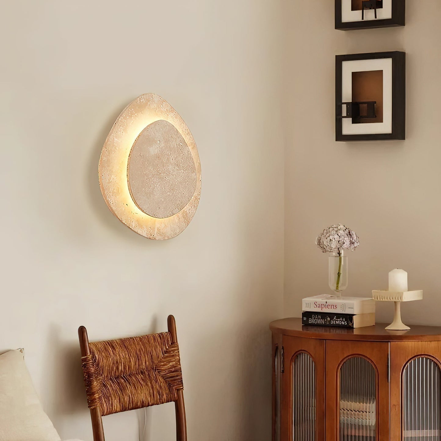 Alavari | Travertijn Steen Geplooide Sculpturale Kunst Wandlamp