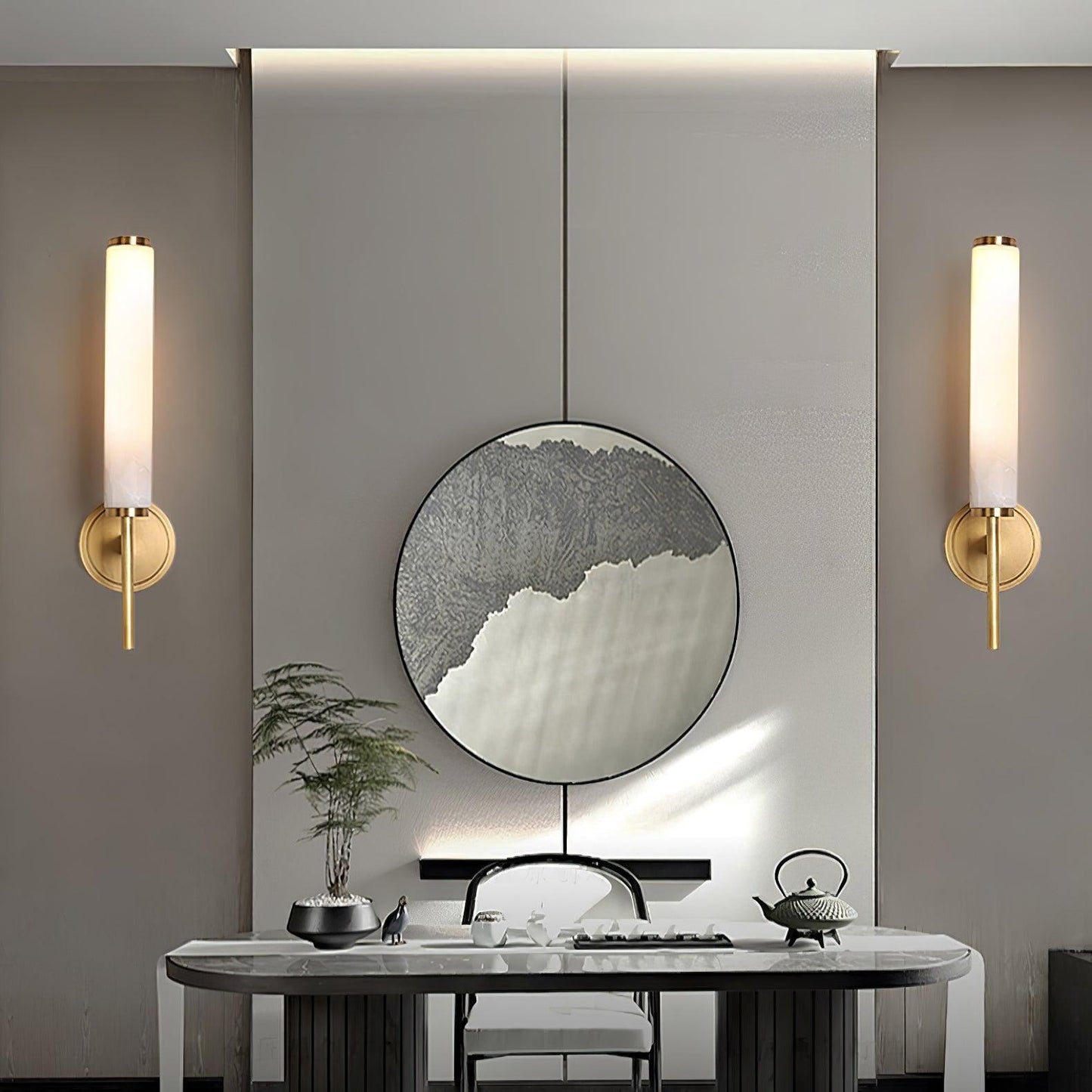 Kelsorim | Geometrische minimalistische albasten cilindrische wandlamp