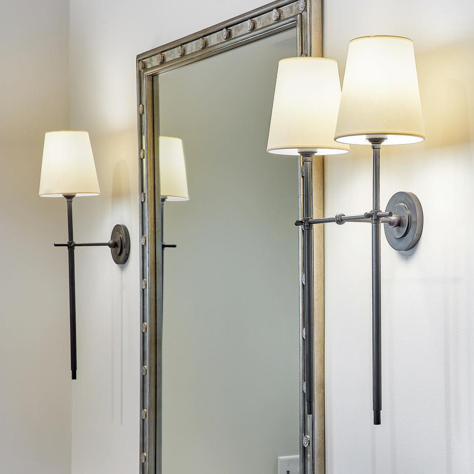 Edor | Elegante Antieke Wandlamp met Witte Tapered Linnen Schaduw