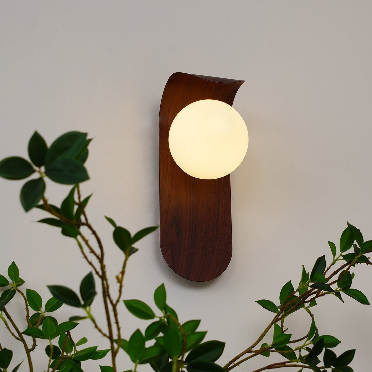 Lythose | Moderne Boog Houten Nerf Wandlamp met Bal Globe