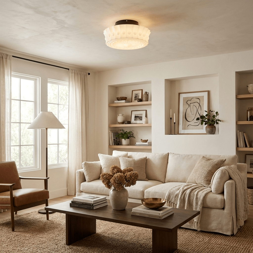 Solvendi | Minimalistische Geometrische Glazen Kom Semi Opbouw Plafondlamp