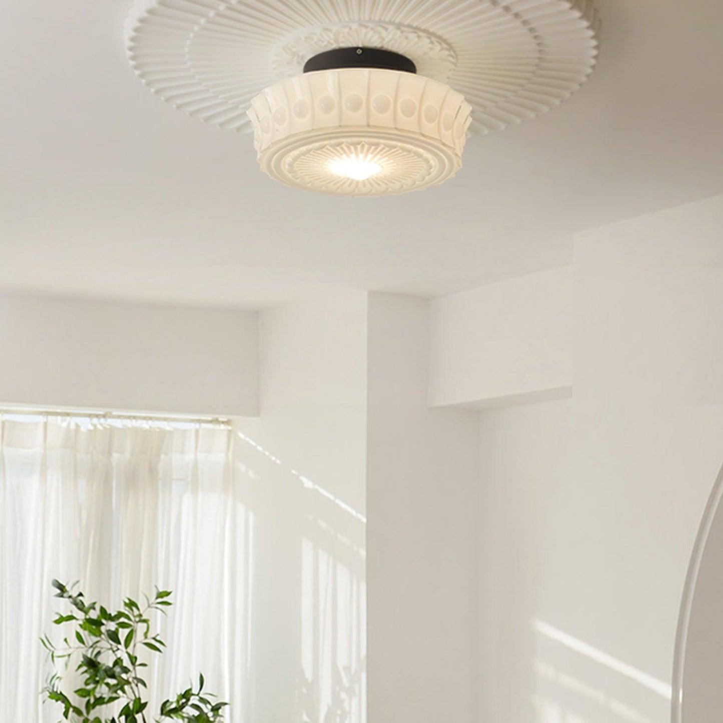 Solvendi | Minimalistische Geometrische Glazen Kom Semi Opbouw Plafondlamp