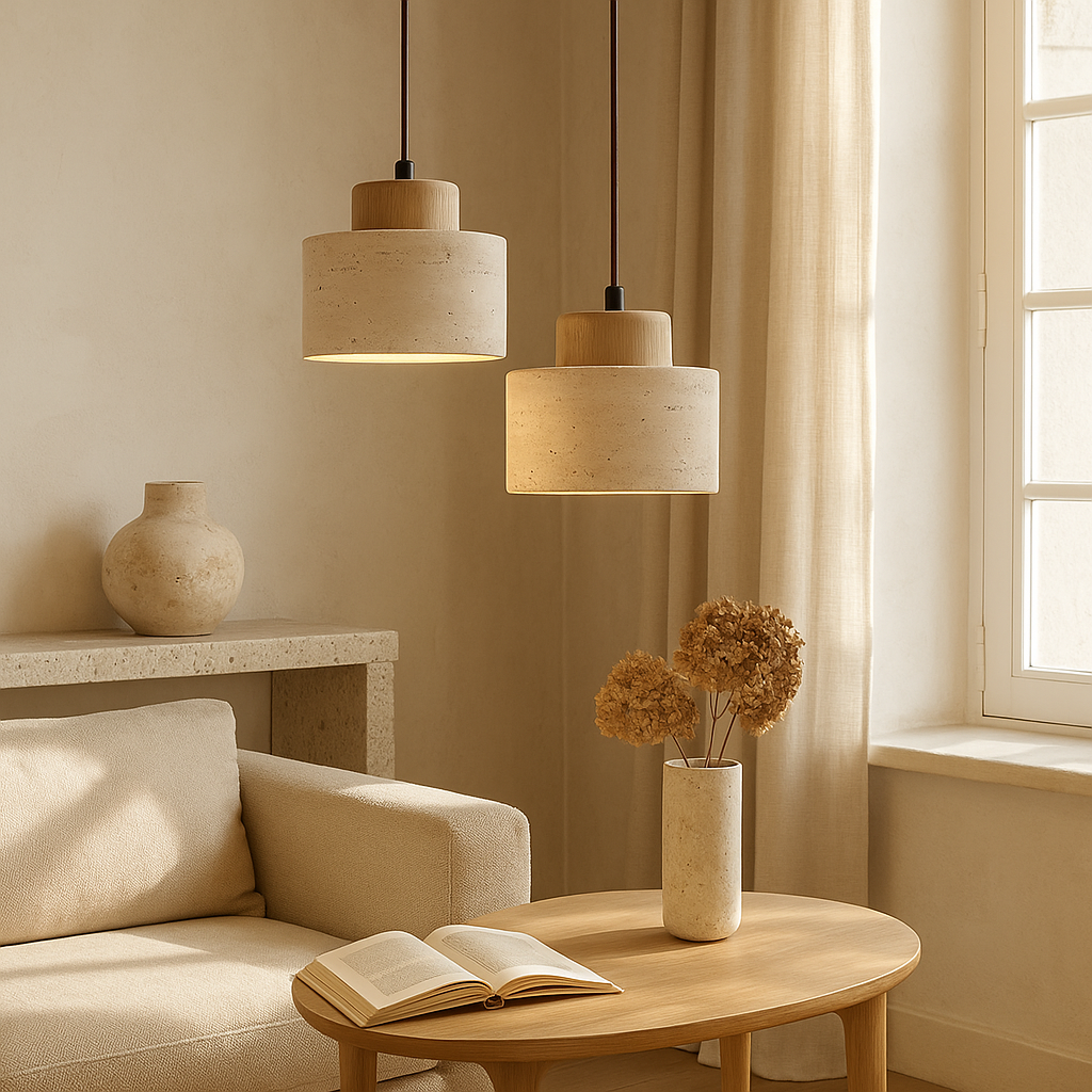 Lithos | Minimalistische Cilinder Travertijn Steen Hanglamp