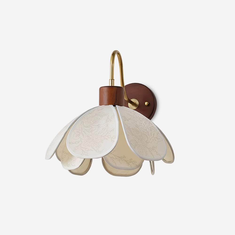 Thalix | Sculpturale Bloemige Bloemblaadje Houten Stof Wandlamp