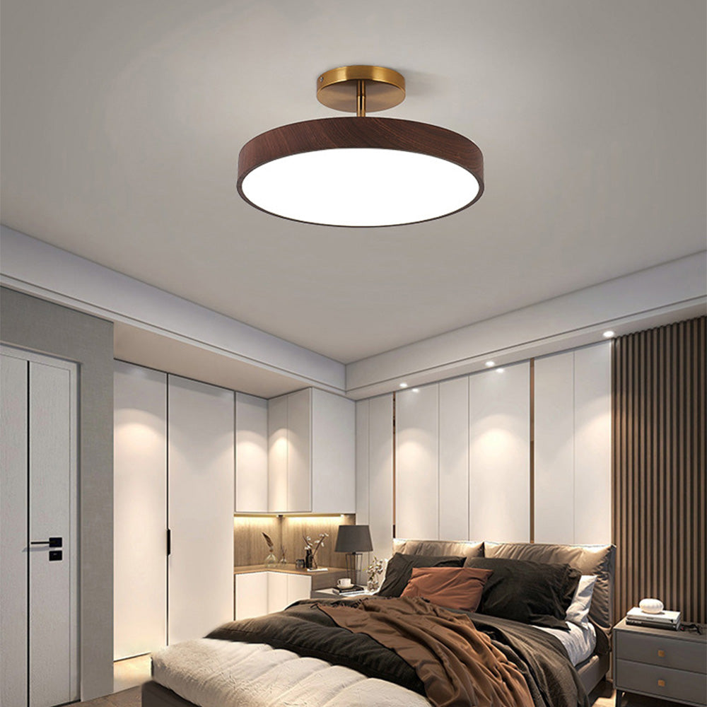 Sylva | Moderne Houtnerf Circulaire Semi-Plafondlamp