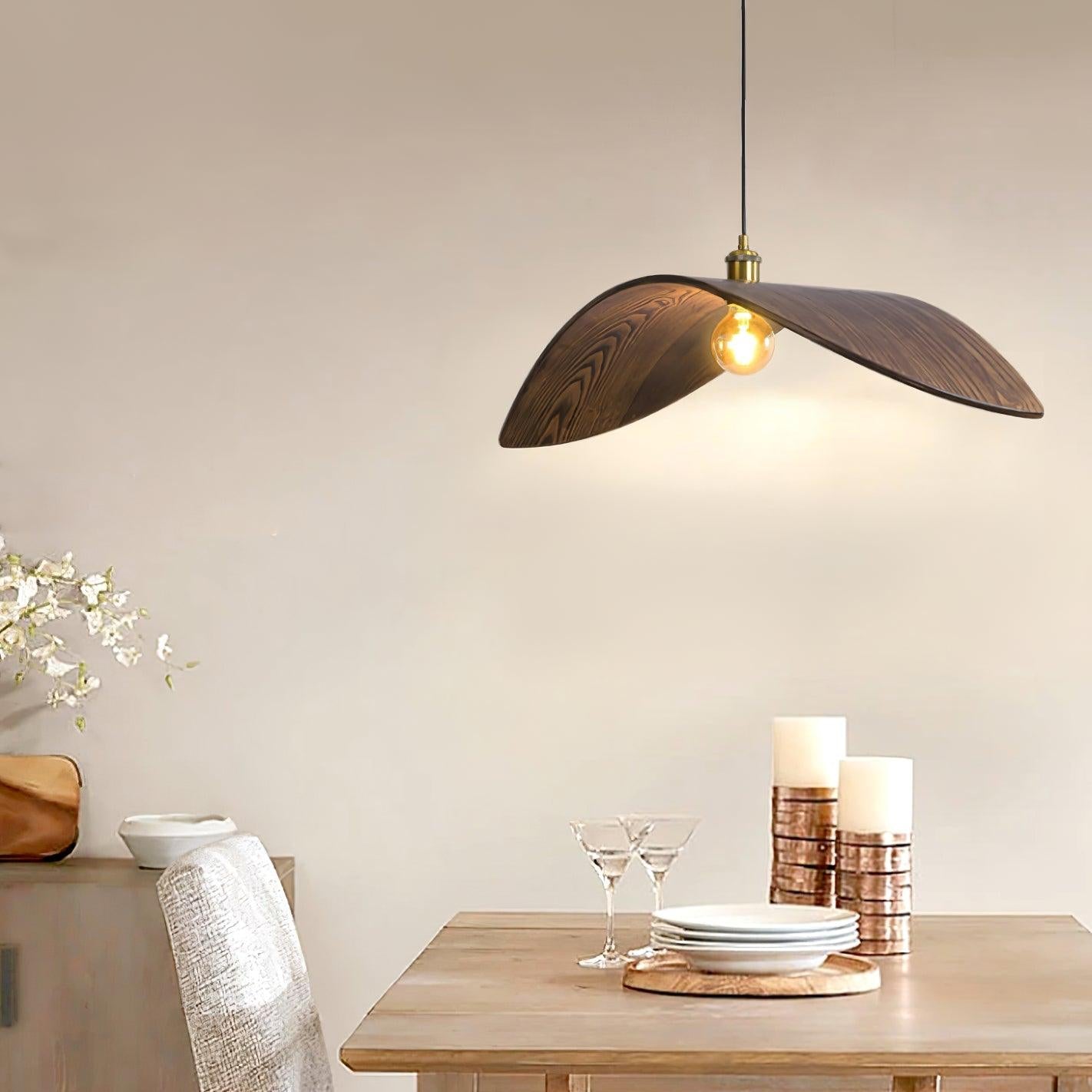 Kjelden | Noordse Sculpturale Essen Houten Golf Hanglamp