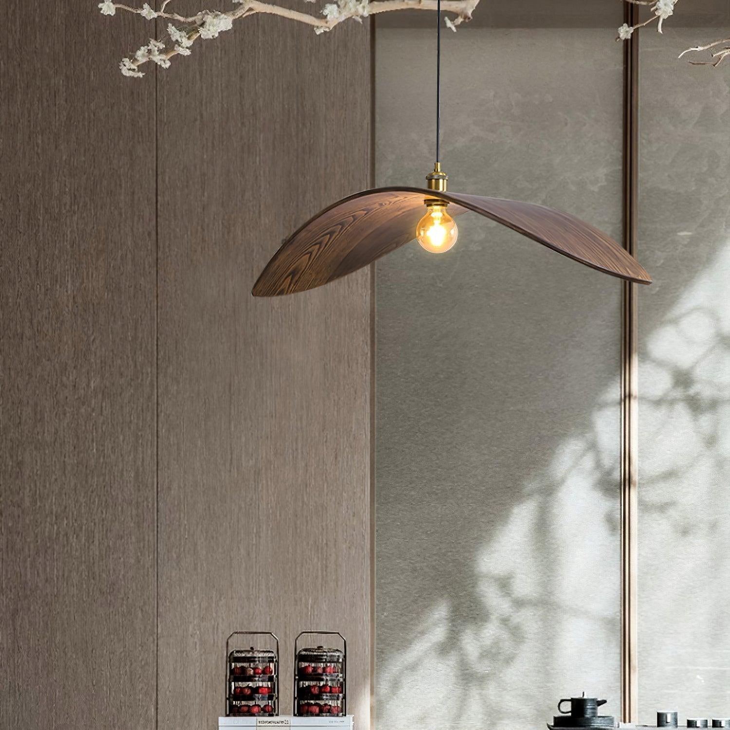 Kjelden | Noordse Sculpturale Essen Houten Golf Hanglamp