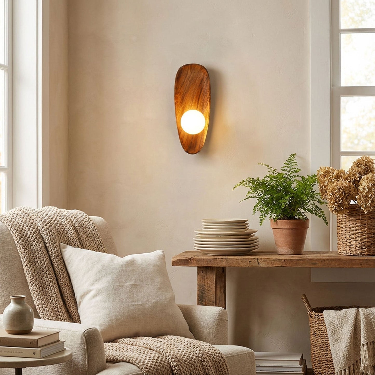 Merivane | Organische textuur glazen houten wandlamp