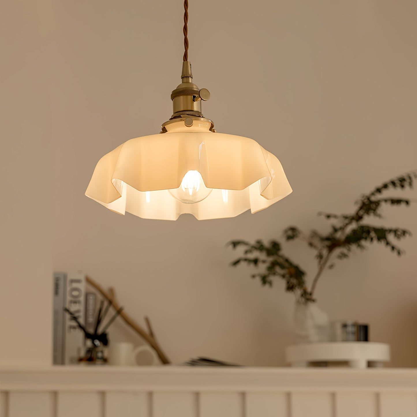 Kelvarna | Vintage Geplooide Glazen Fluted Hanglamp