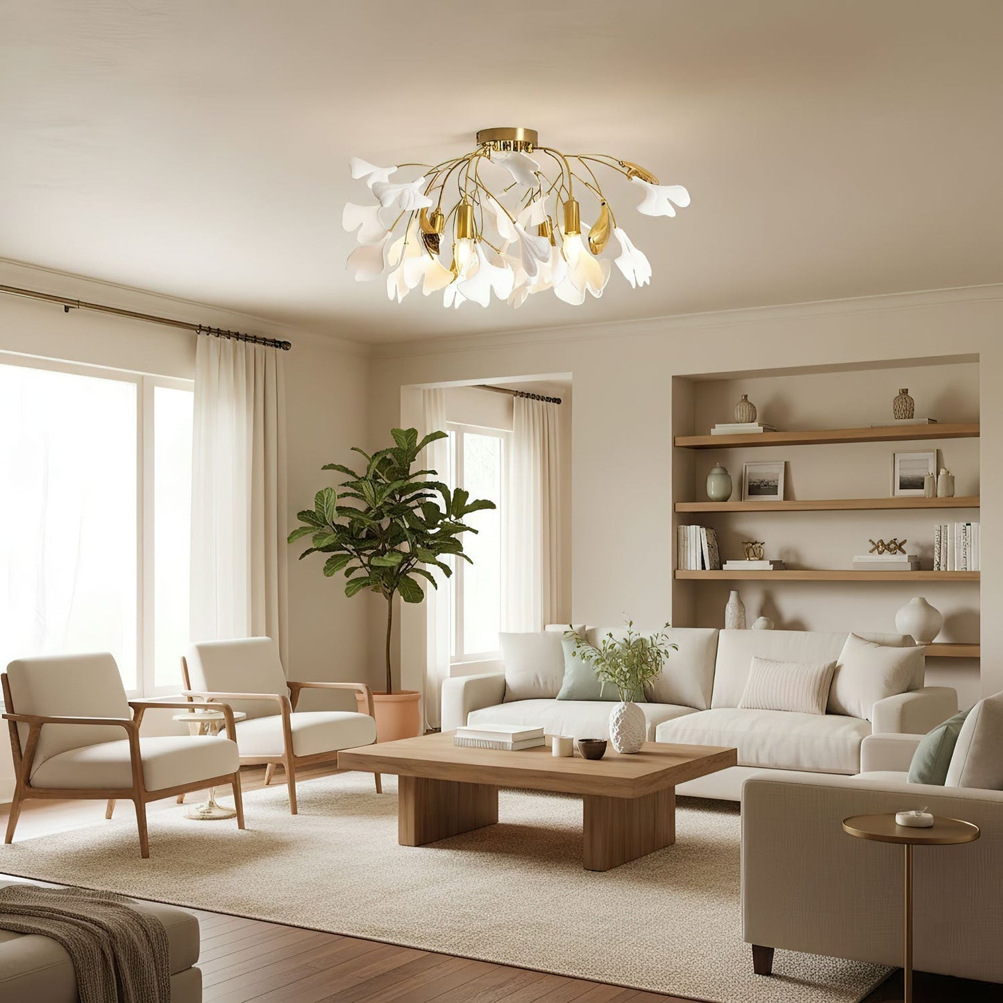 Zephryon | Botanische keramische bladcluster plafondlamp