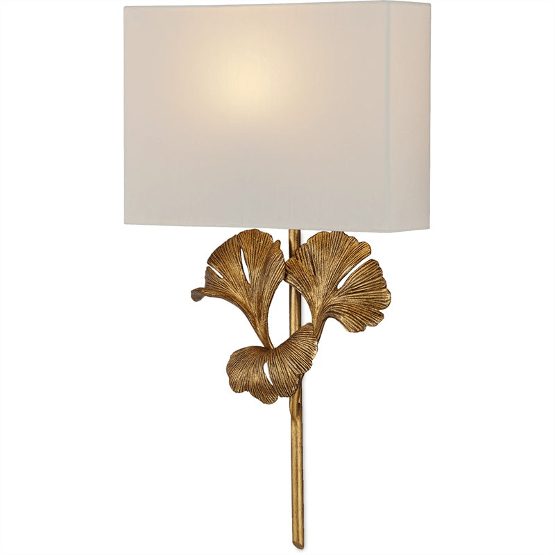 Juvox | Ginkgo Blad Gesculpteerde Stof Messing Schaduw Wandlamp