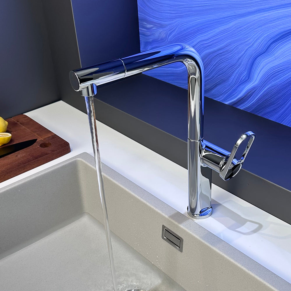 Lindvarek | Elegante L-vormige Uittrekbare Keukenkraan met Uittrekbare Draaiuitloop