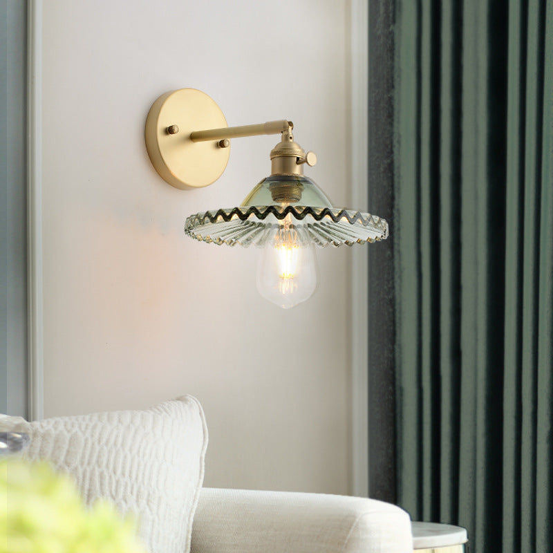 Kelviane | Vintage Art Deco Messing Glazen Kap Wandlamp