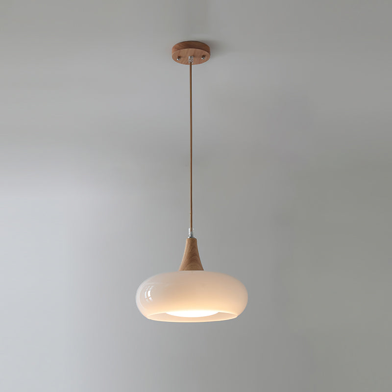 Charlotte | Midden Eeuw Houten en Amber Glas Hanglamp