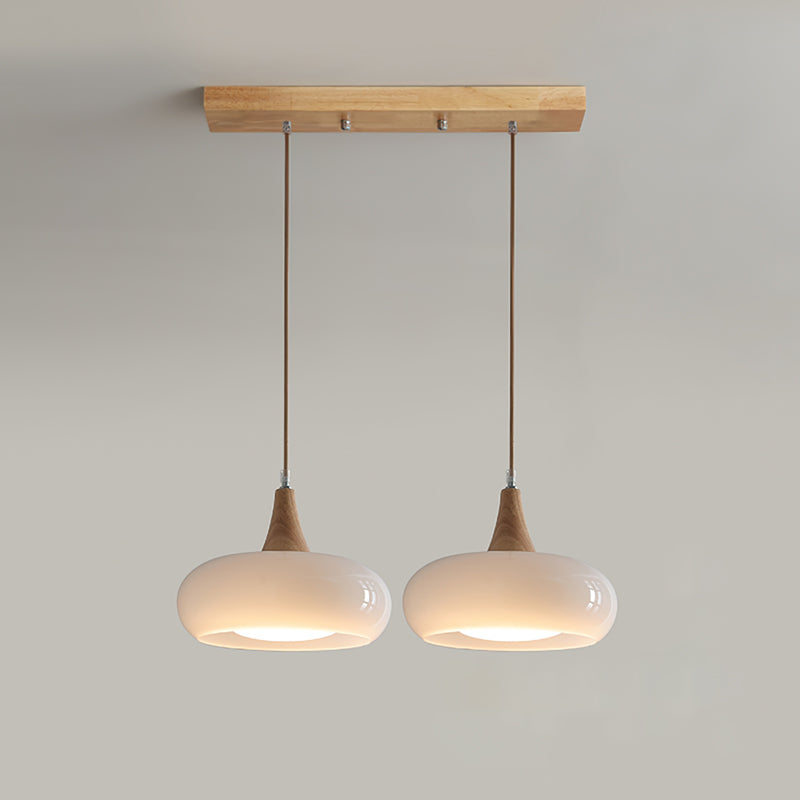 Charlotte | Midden Eeuw Houten en Amber Glas Hanglamp