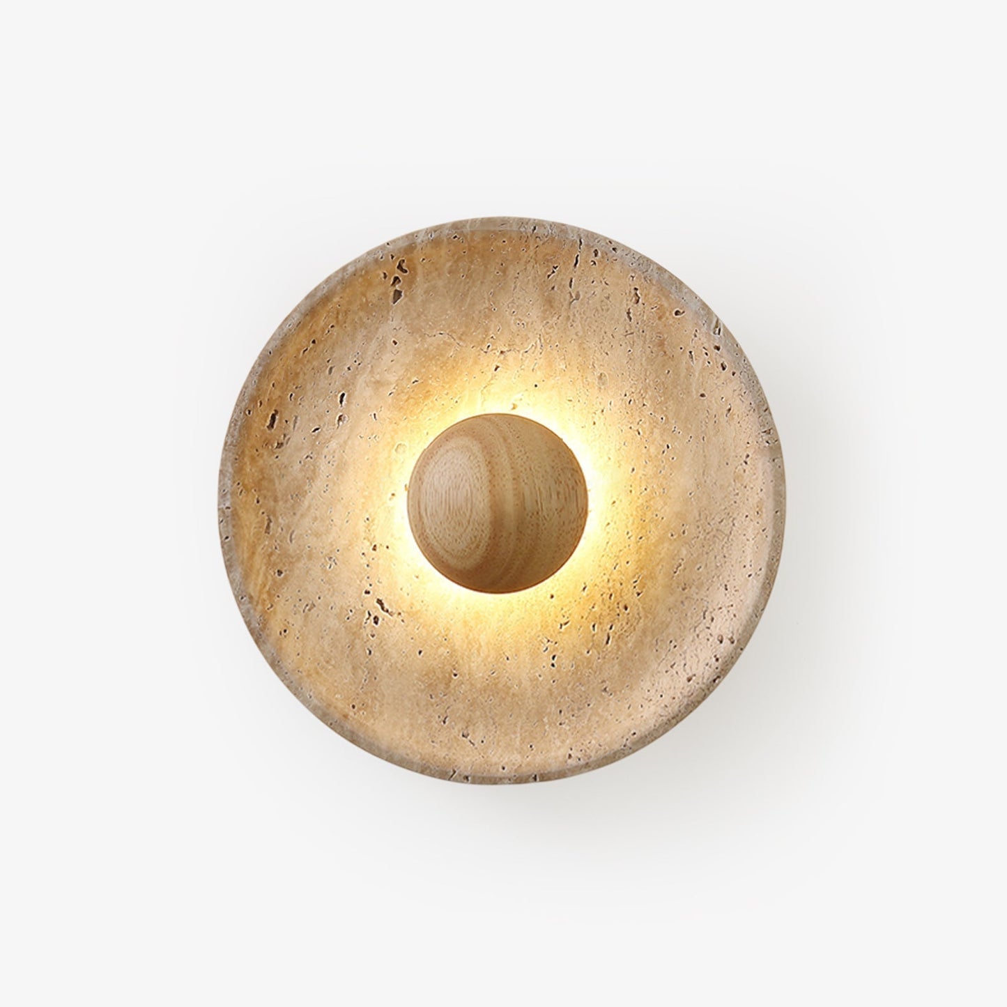 Solvintra | Sculpturale Travertijn Halo Steen Houten Wandlamp