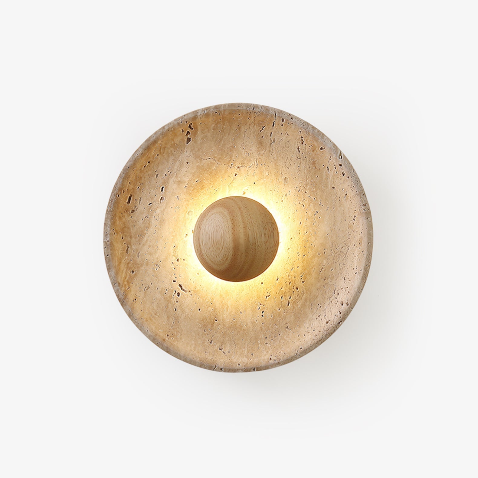 Solvintra | Sculpturale Travertijn Halo Steen Houten Wandlamp