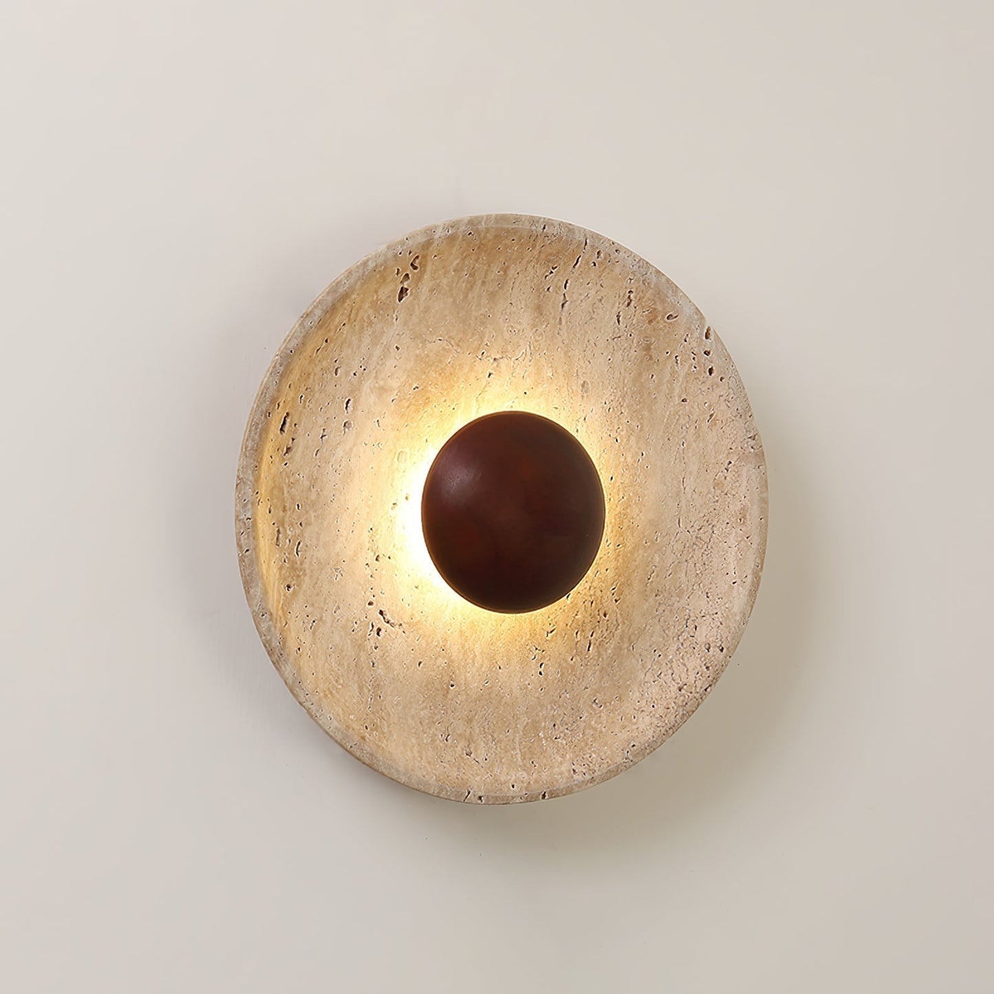 Solvintra | Sculpturale Travertijn Halo Steen Houten Wandlamp