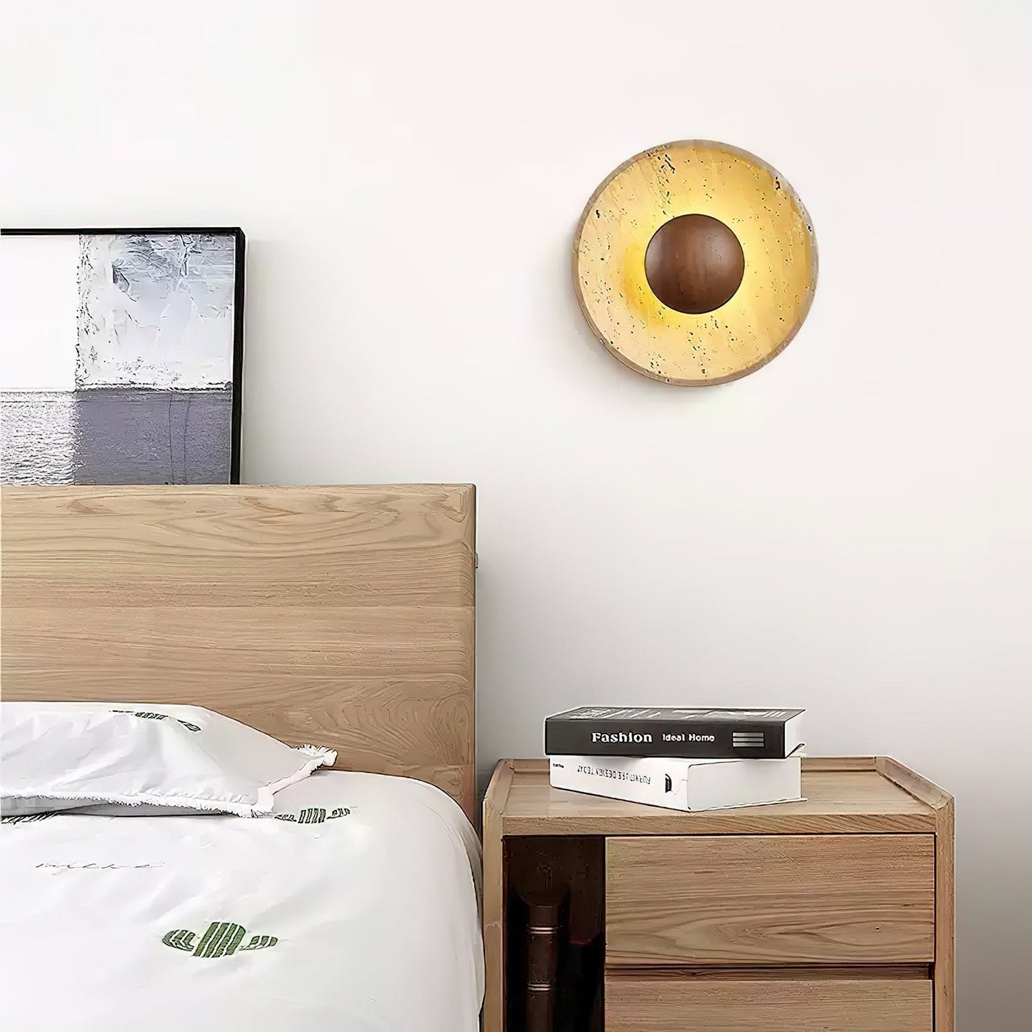 Solvintra | Sculpturale Travertijn Halo Steen Houten Wandlamp