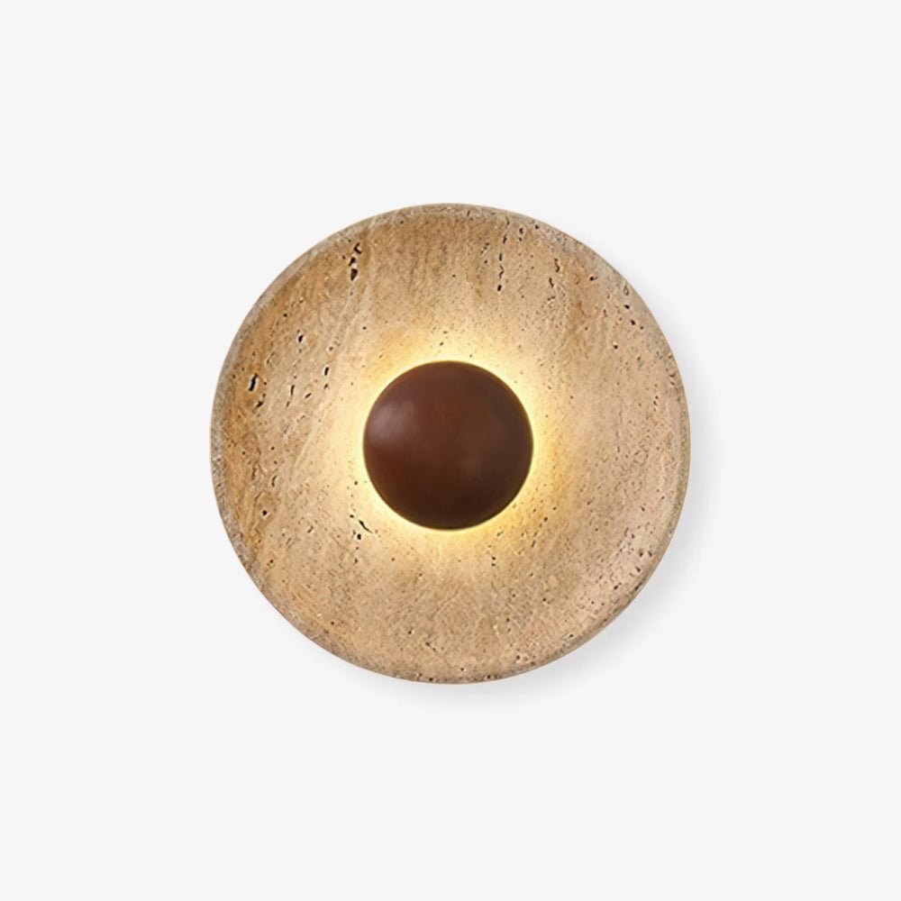 Solvintra | Sculpturale Travertijn Halo Steen Houten Wandlamp