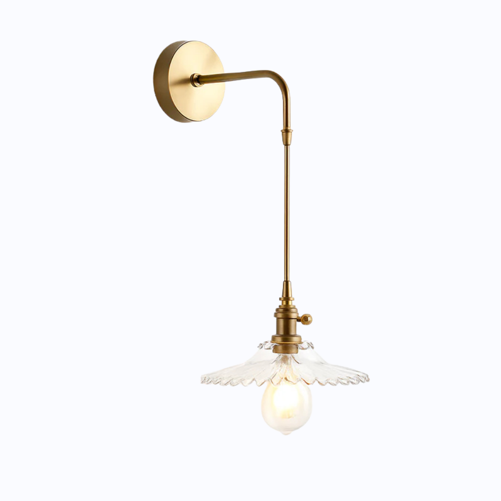 Kelviane | Vintage Art Deco Messing Glazen Kap Wandlamp