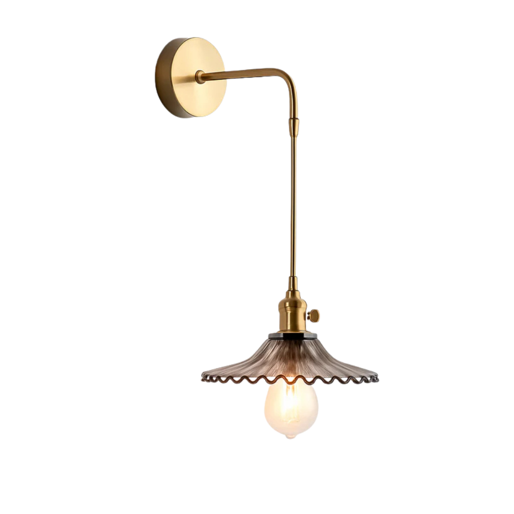 Kelviane | Vintage Art Deco Messing Glazen Kap Wandlamp