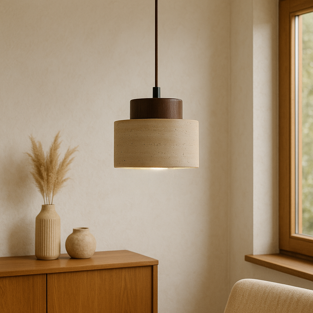 Lithos | Minimalistische Cilinder Travertijn Steen Hanglamp