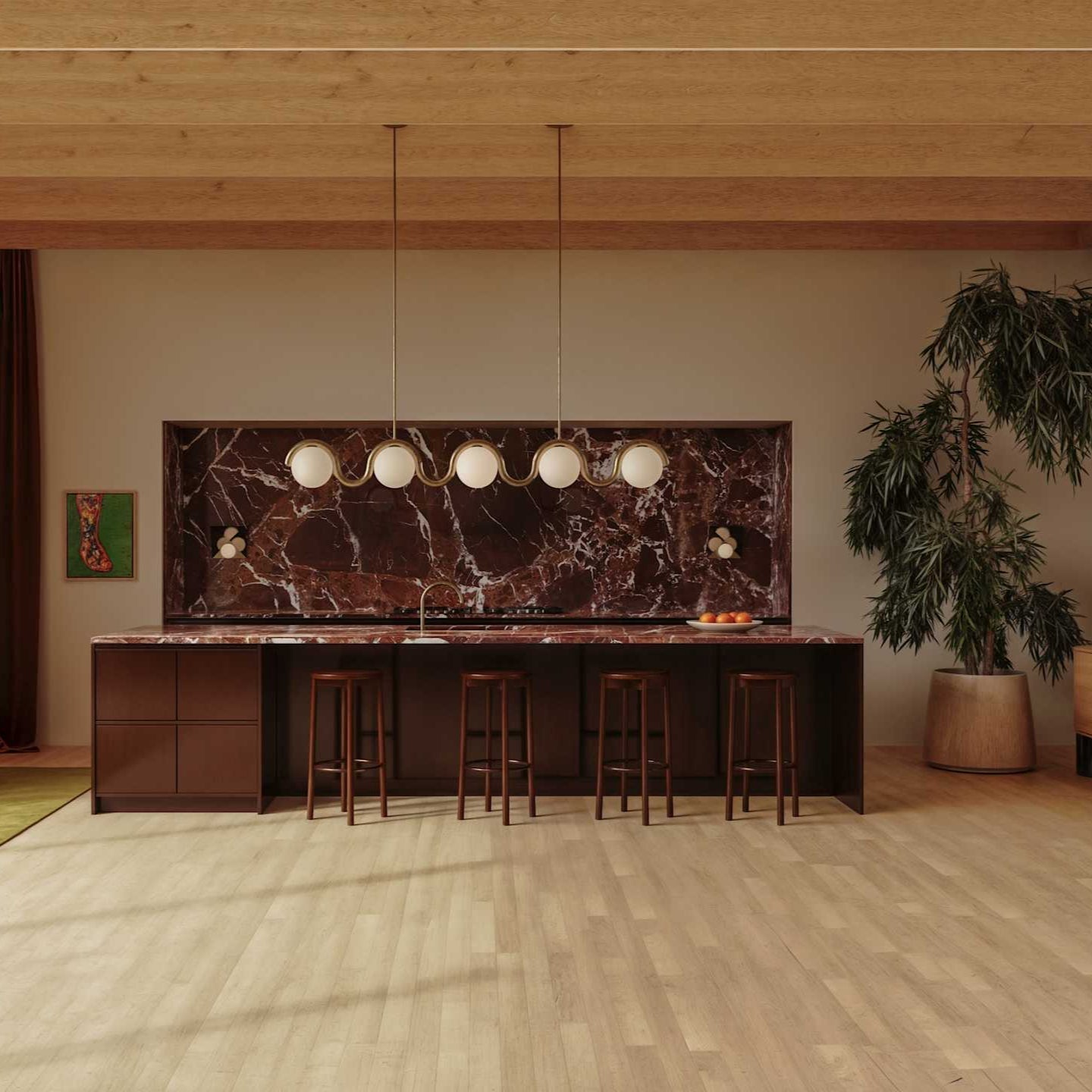 Cora | Art Nouveau Gebogen Buis Glazen Globe Hanglamp Kroonluchter