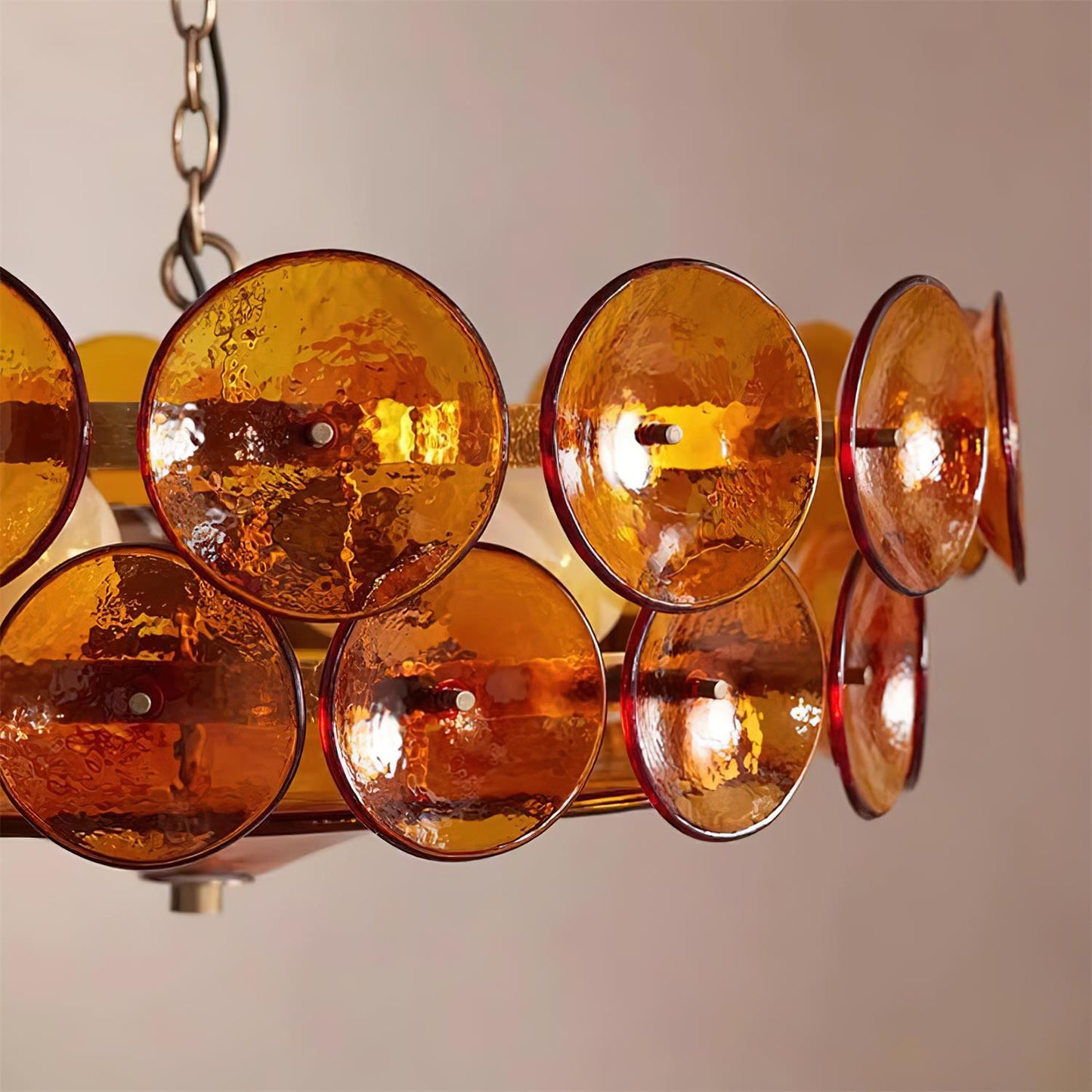 Karys | Elegante Laagjes Ronde Amber Glazen Drum Kroonluchter