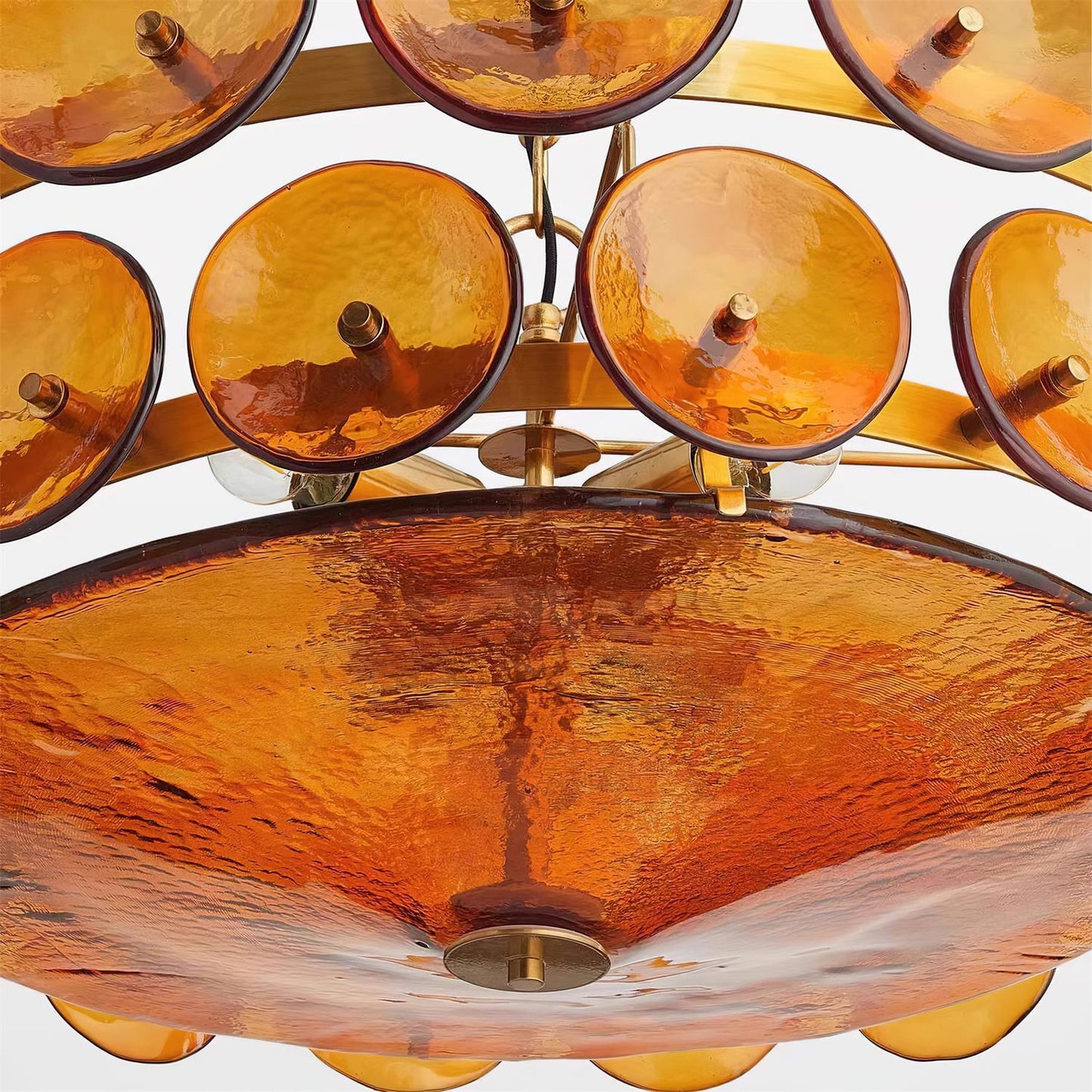 Karys | Elegante Laagjes Ronde Amber Glazen Drum Kroonluchter