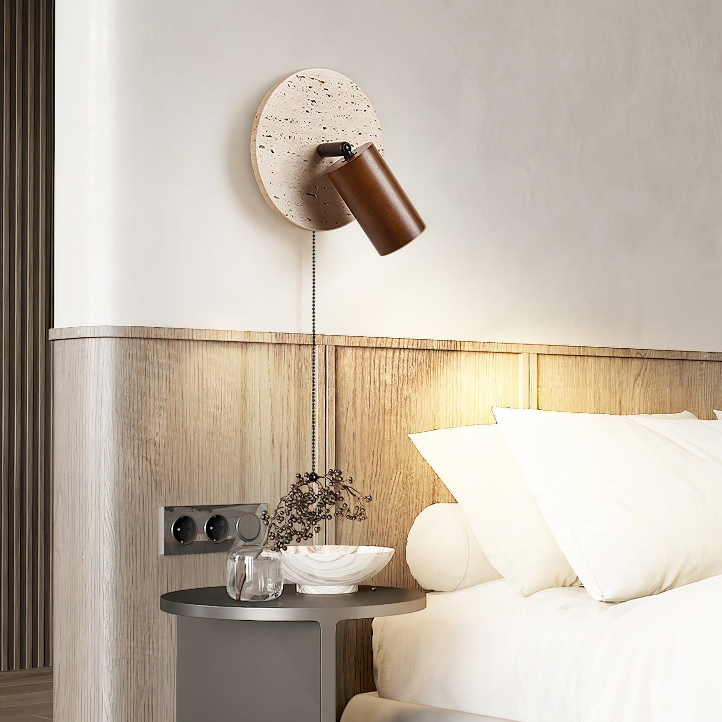 Luvidore | Sculpturale Geometrische Travertin Schijf Hanglamp Wandlamp