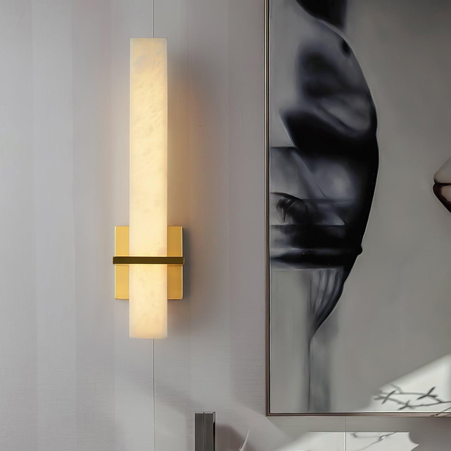 Litta | Luxe Cuboid Witte Alabaster en Messing Wandlamp